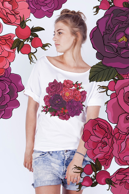T-shirt damski `róże' dziendobry