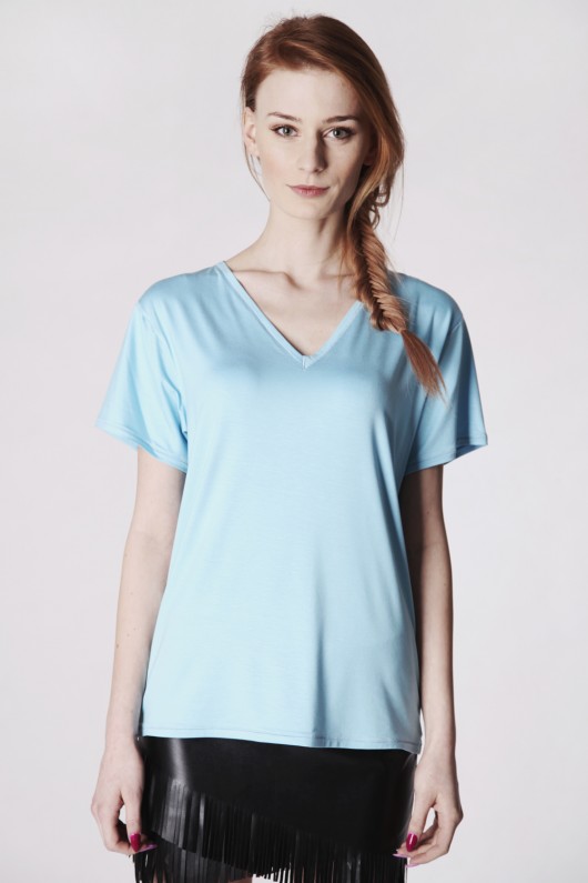 T-shirt basic z ozdobnymi szwami f.ADD