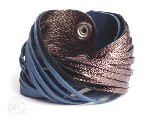 Bransoleta skóra denim i czarne srebro TWISTed Mikashka