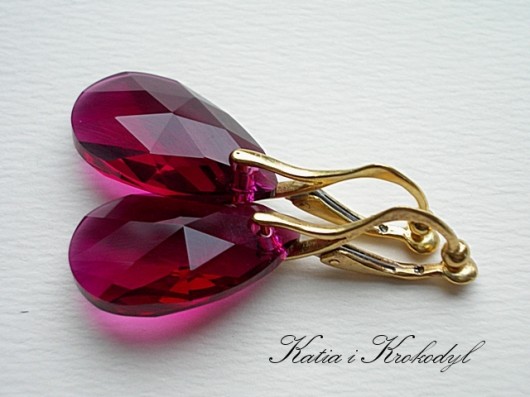 KLIPSY kryształ SWAROVSKI MIGDAŁY RUBY W ZŁOCIE Katia i krokodyl