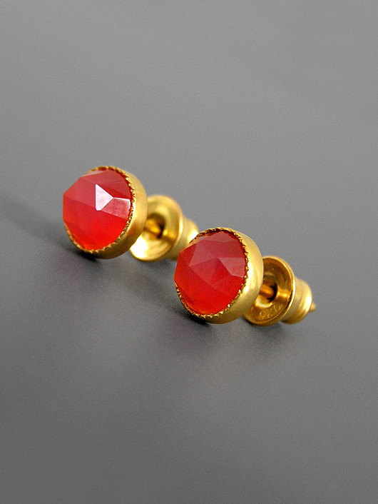 kolczyki pozłacane Kolczyki z karneolem, srebro pozłacane