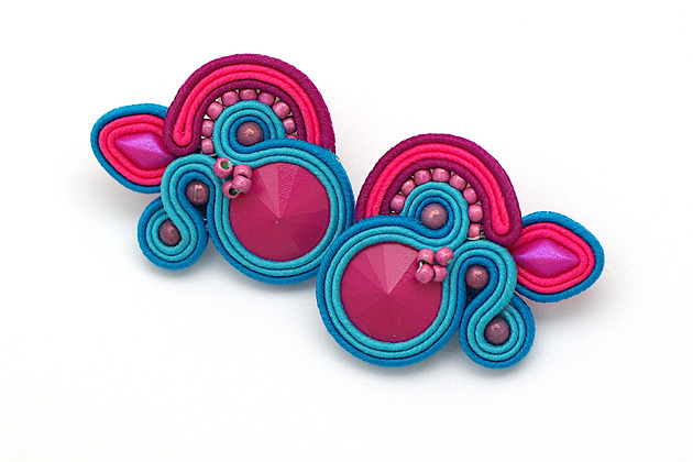 kolczyki soutache Fuchsiowe małe kolczyki soutache
