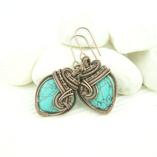 kolczyki wire wrapping Kolczyki z howlitem