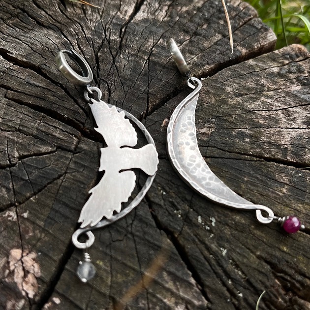 kolczyki wire wrapping Sowa i księżyc