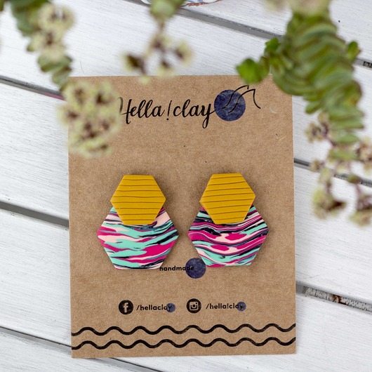 Oryginalne kolczyki handmade heksagony Hellaclay