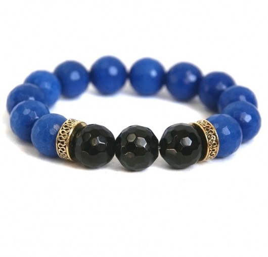 BLACK'n'BLUE - niebieski jadeit & czarny onyks kaktusia