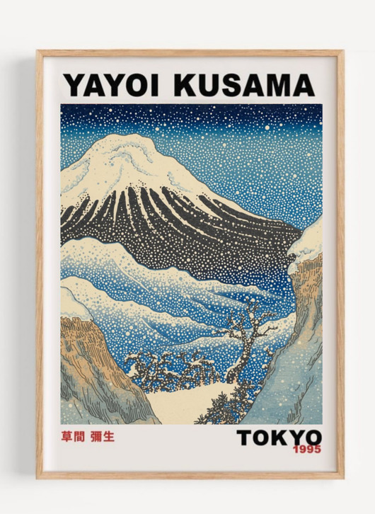 plakaty PLAKAT dekoracyjny japoński zima Fudżi góra Yayoi Kusama,  poster