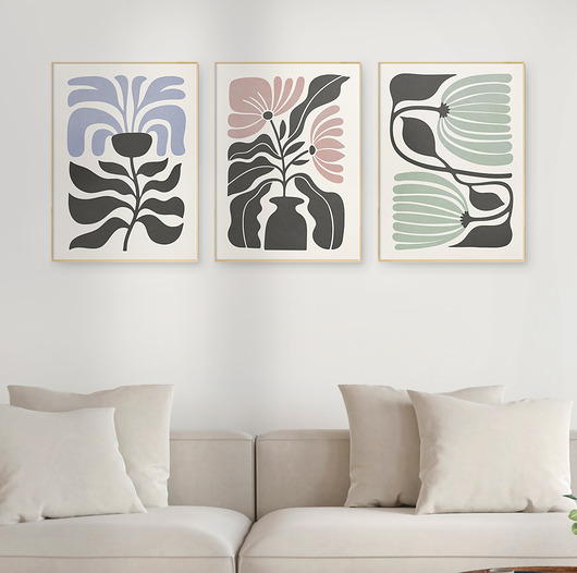 plakaty Zestaw 3 plakatów z motywem abstrakcyjnych kwiatów, oryginalne, w stylu retro.