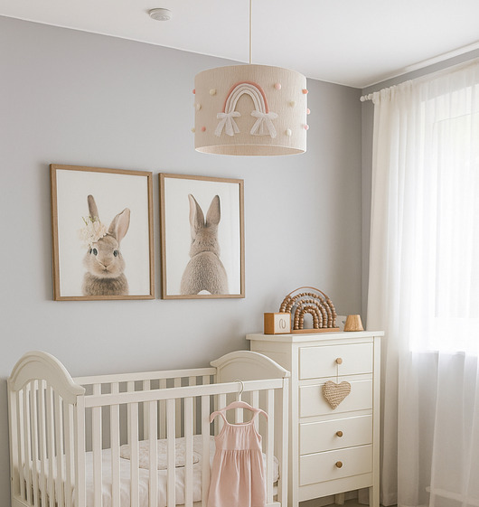 lampy do pokoju dziecka Lampa dziecięca tęcza, pomponiki, pastele