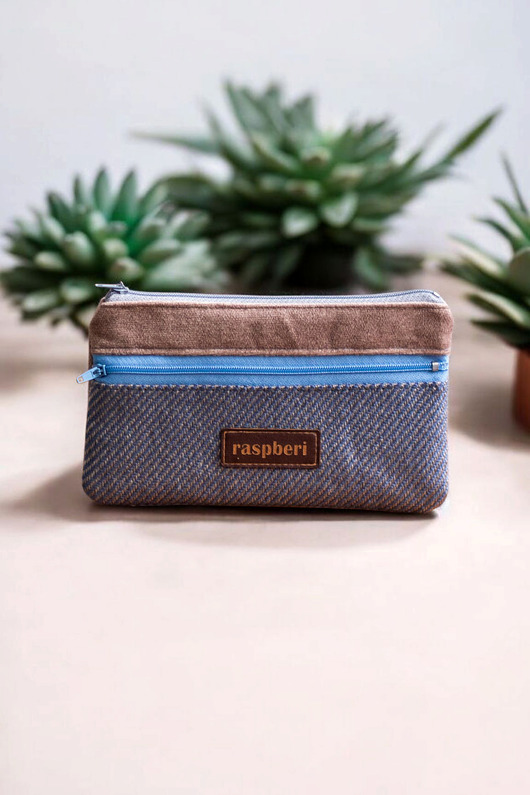 portfele damskie Beżowo-niebieski portfel