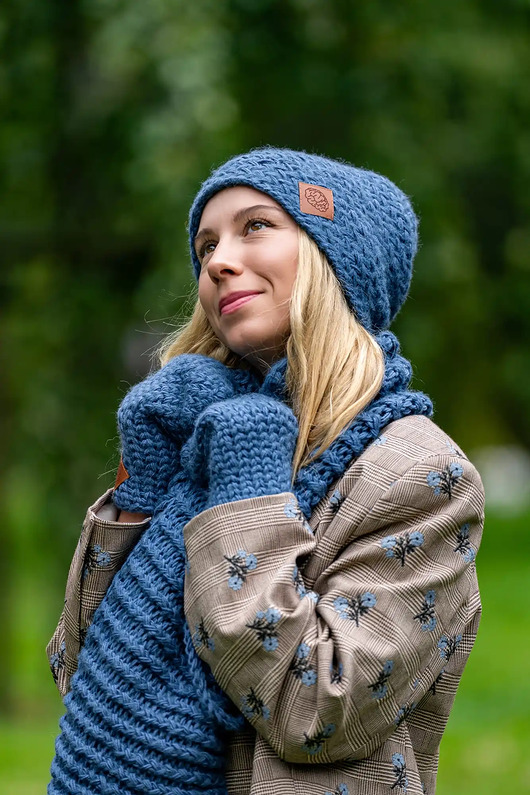 szale damskie Komin MERINO Ciemny niebieski