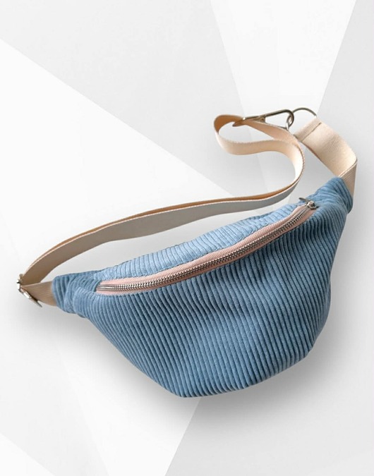 torby i nerki męskie Nerka saszetka z kieszonką sztruksowa niebieska jasna