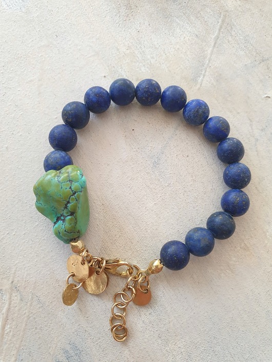 bransoletki z kamieni naturalnych Bransoletka ANTYK HEBE lapis lazuli, turkus, mosiądz
