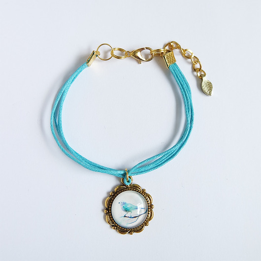 bransoletki ze szkła Bransoletka - Turkusowy ptak - niebieska, złota