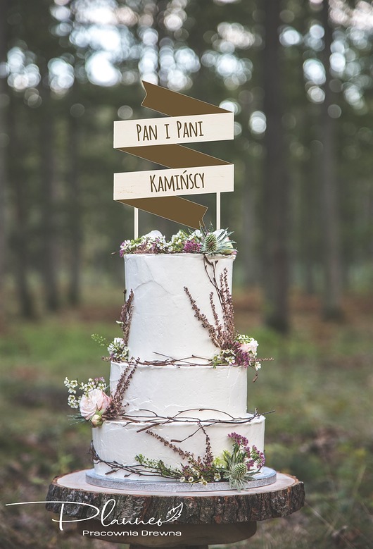 Toper Topper na tort wstęga Pan i Pani na ślub Planneo
