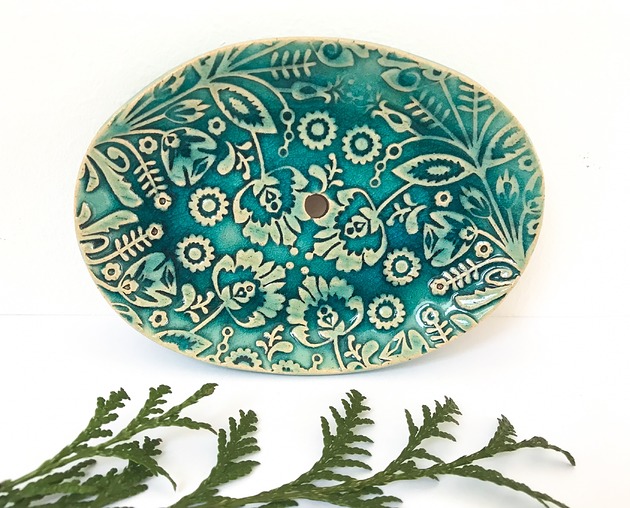 mydelniczki Folk owalna mydelniczka ceramiczna