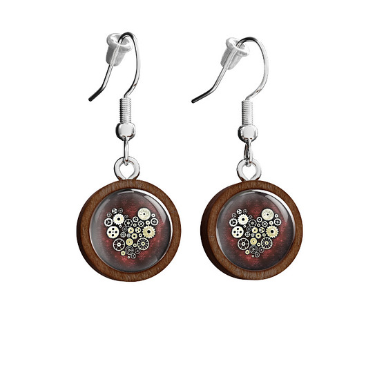 Kolczyki drewniane - Steampunk - wiszące yenoo
