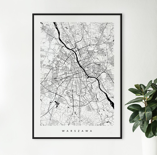 grafiki i ilustracje Warszawa - mapa miasta na prezent