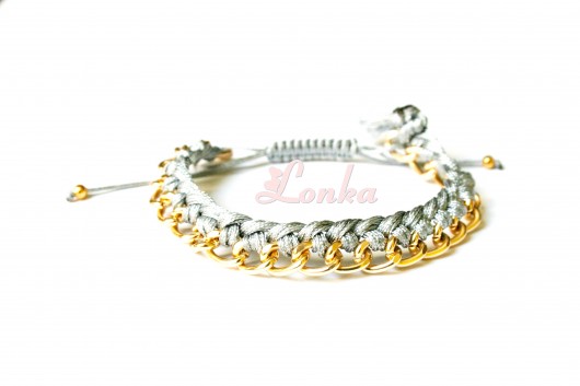 Bransoletka łańcuszek + szary sznurek Lonka Jewelry