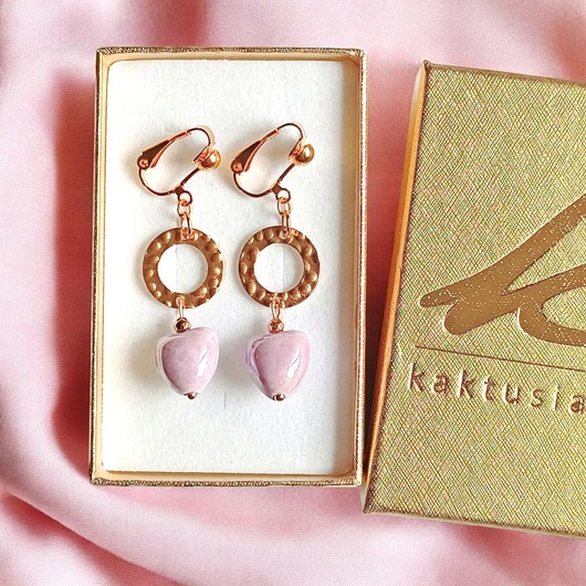 klipsy Klipsy długie : serduszka ceramiczne : różowe