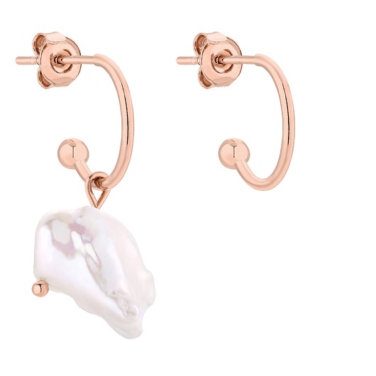 kolczyki pozłacane Asymetryczne kolczyki z różowego złota z naturalną perłą