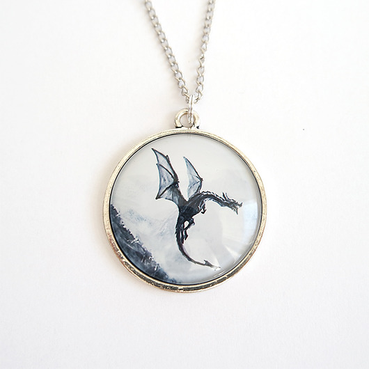 wisiory Medalion, naszyjnik - Czarny smok - prosty