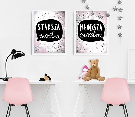 2 Plakaty dla sióstr, do pokoju dziewczynek Mojo Graffi