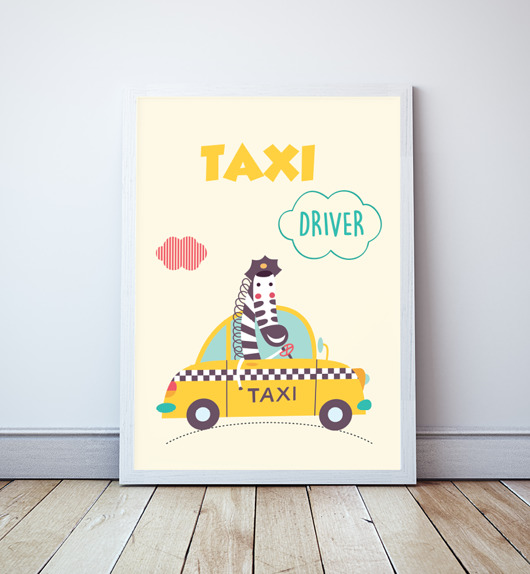 PLAKAT dla chłopca Autko, Taxi, Zebra Wallie Studio Dekoracji
