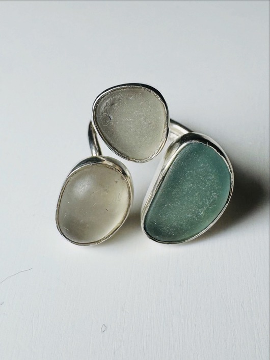 pierścionki srebrne Pierścionek ze szkłem morskim  Ocean Trio