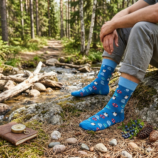 skarpetki damskie Kolorowe skarpetki w wielorybki, foki i pingwiny