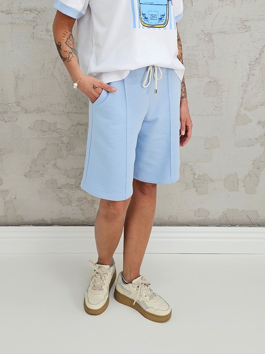 szorty damskie Amrita komfortowe spodenki z ozdobnym szwem - Baby Blue