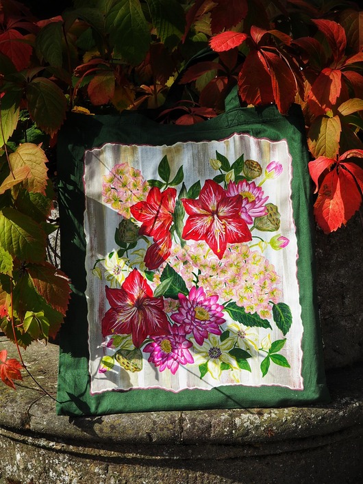 torby na zakupy Malowana torba shopperka w kwiaty LOTOS