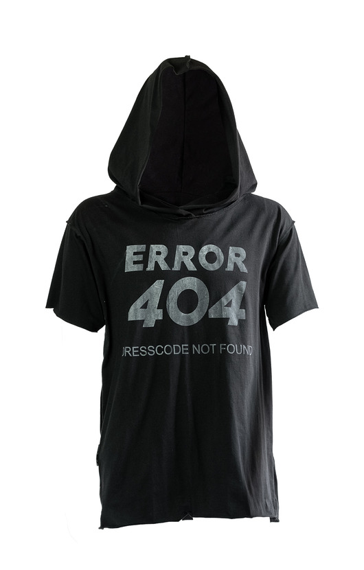 t-shirty męskie Czarny t-shirt z kapturem i nadrukiem ERROR 404