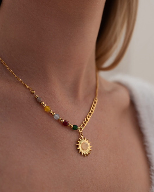 złote naszyjniki Złoty naszyjnik ze słońcem ze stali chirurgicznej pozłacany 18k