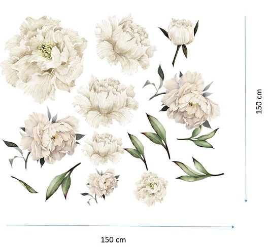naklejki ścienne do pokoju dziecka Zestaw naklejek ściennych Białe Peonie 140