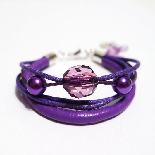 bransoletki - inne Bransoletka - Fioletowa - sznurki