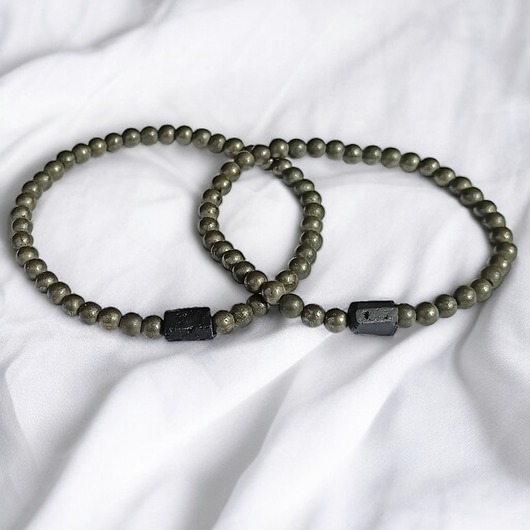 bransoletki z kamieni naturalnych KOMPLET dla PARY : piryt & czarny turmalin