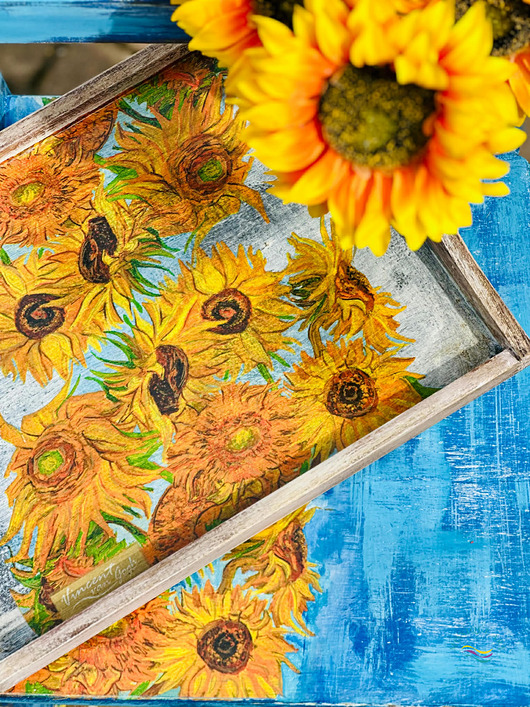 deski do krojenia i tace Taca dekoracyjna, słoneczniki, van Gogh, prezent, postarzana