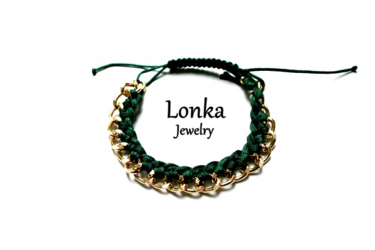 Bransoletka łańcuszek + szmaragdowy sznurek Lonka Jewelry