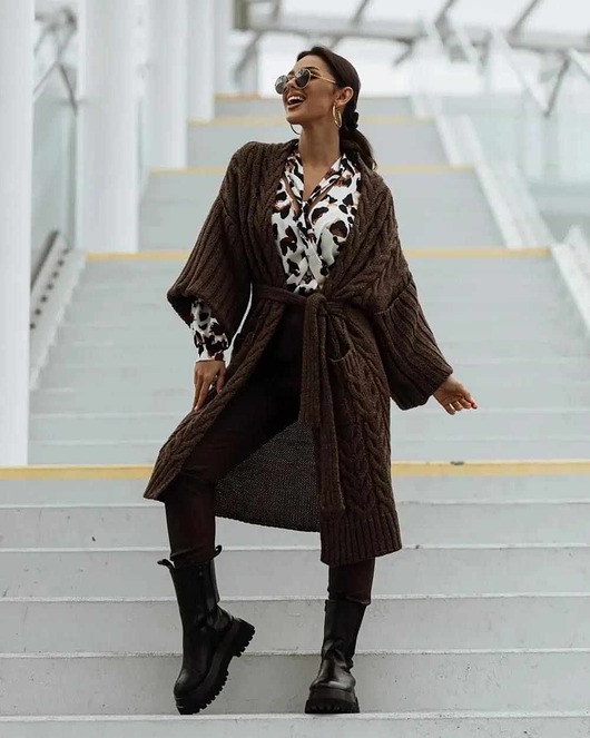kardigany damskie Kardigan ASPEN MAXI BROWN