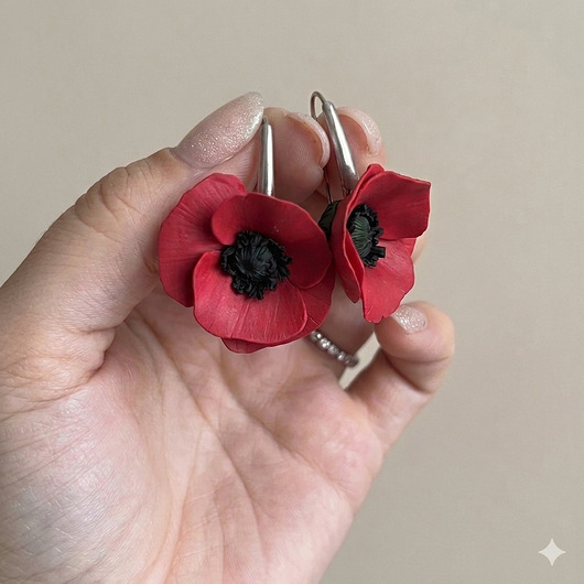 kolczyki z masy plastycznej Kolczyki maki z gliny polimerowej. Handmade