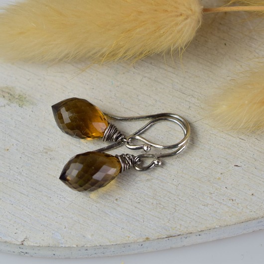 kolczyki z kamieniami Kwarc dymny krople - srebrne kolczyki