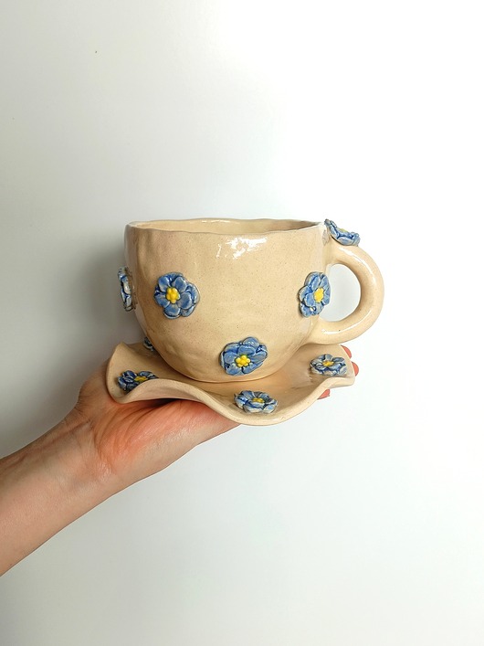 filiżanki Ceramiczny ręcznie robiony zestaw w kwiatki