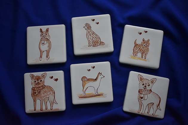 podkładki do kuchni Podkładki pod kubki kafelki psy brązowe