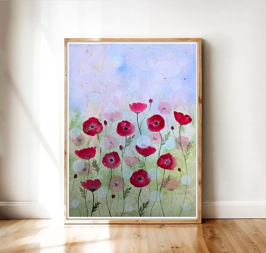 obrazy Oryginalna akwarela. Łąka pełna makow 23x31cm
