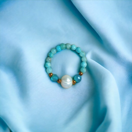 pierścionki elastyczne Pierścionek : summer :: perła, hemimorfit, agat