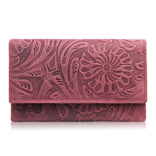 portfele damskie PORTFEL DAMSKI SKÓRZANY VINTAGE W KWIATY RÓŻOWY DUŻY RFID T-108-HCH