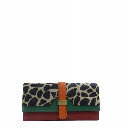 portfele damskie Portfel damski skórzany ze skrawków kolorowy przegródki na karty OLIVKA