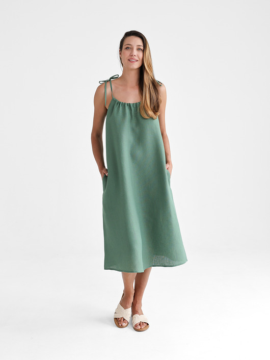 sukienki midi damskie Lniana Sukienka FLORA MIDI eucalyptus green