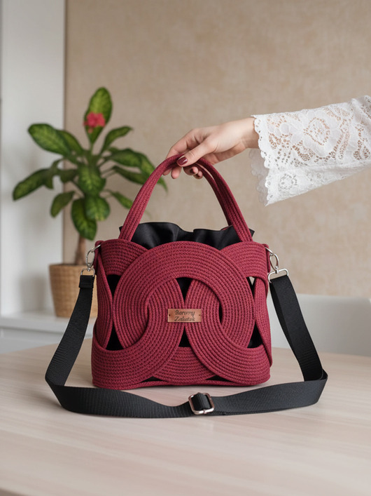 torby na ramię Torebka Pierścienie II ze sznurka polskie rękodzieło TP2-01-01